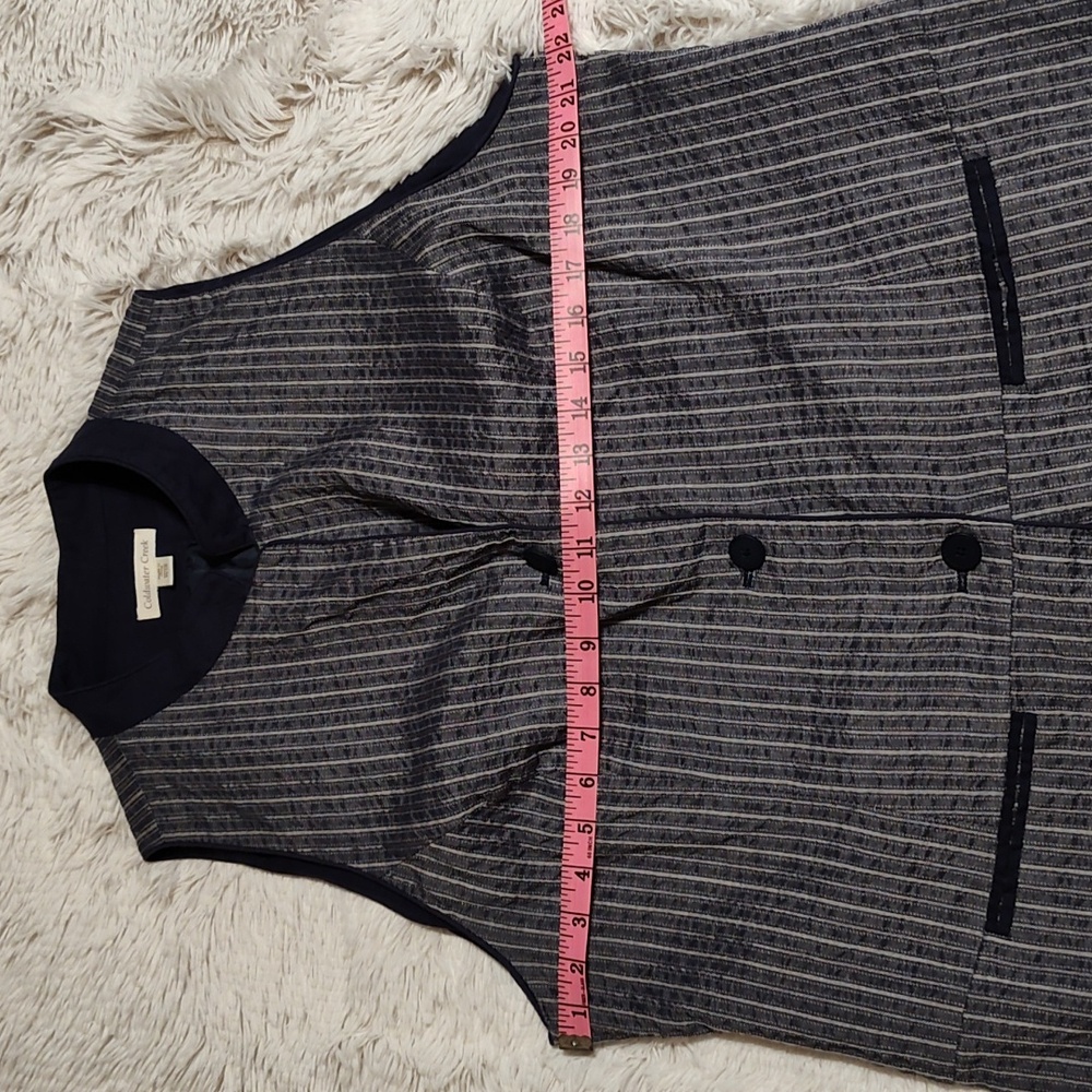 Coldwater Creek Womens Striped Vest Navy White Mandarin Collar Cotton Linen W18 - Picture 8 of 11